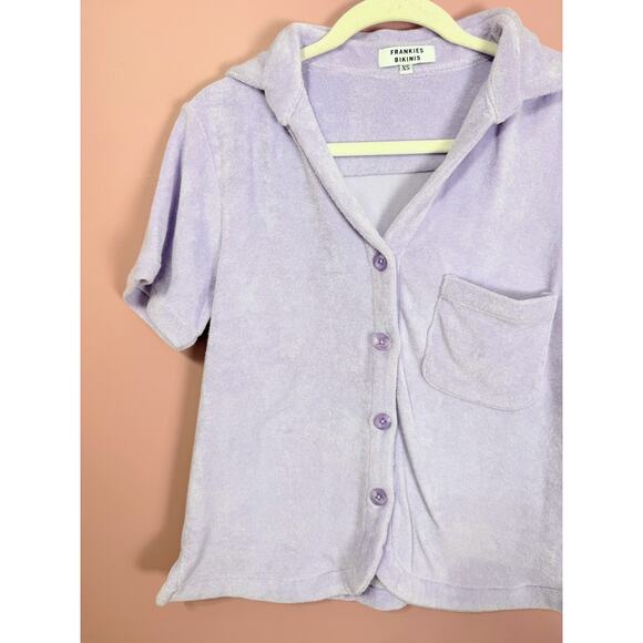 NEW Frankies Bikinis Coco Terry Button Up Shirt Size XS Lavender‎ - Picture 4 of 5